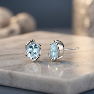 Anillo de compromiso y boda de oro blanco de 14K y plata de ley con aguamarina natural de corte ovalado, moderno, de alta calidad, ideal para regalo. - Product Image 3