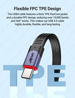 Pabrik JEYI 5.8cm kabel datar USB4 FPC USB-C ke USB-C 40Gbps 100W Thunderbolt 4/3 dengan produk stok pabrik perumahan aluminium