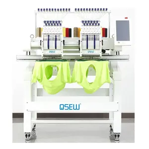 QS-1202F 12 needle double Head Computerized Embroidery Machine Dahao Computer for T shirt logo label flat Embroidery Machine