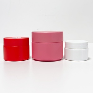 Hot Sale 5g 15g 30g 50g 100g 200g Cosmetic Plastic Lid Glass Jar, 50g Face Cream Red pink White Glass Jar with Red White Lid - Product Image 1