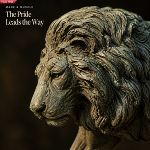 Sculpture YOUFINE en bronze grandeur nature : Famille de lions, groupe de quatre lions en marche, statue pour jardin, parc, propriété, pelouse, aménagement paysager - Product Image 2