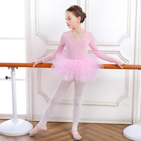 L005 Justaucorps de ballet à manches longues pour filles, jupe en tulle rose, robe de gymnastique et de danse pour enfants, tenue de performance sur scène