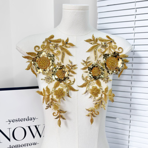 Aplique de Flores Bordado con Lentejuelas 3D, Aplique Decorativo Hecho a Mano con Cuentas Doradas <span class=keywords><strong>para</strong></span> <span class=keywords><strong>Vestidos</strong></span> de Novia y Accesorios <span class=keywords><strong>para</strong></span> Sombreros - Product Image 2