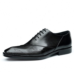 Men's Genuine Leather Pointed Toe Oxfords <b>Height</b> <b>Increasing</b> Office Career Dress <b>Shoes</b> With Embossed Print Pattern - Product Image 5