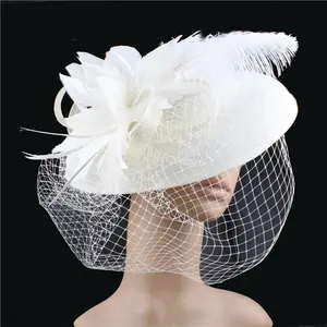 H7128c chapéu royal ascot fedoras, chapéu feminino, malha, chapéus de casamento, chapéus de véu