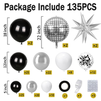 Kit d'arche de ballons rétro disco noir argenté métallique, ballons confettis étoiles, décorations de fête pour adultes en boîte de nuit