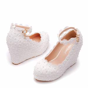 Femmes été pleine dentelle talon plate-forme sandales compensées cheville boucle sangle bout fermé pompes chaussures - Product Image 3