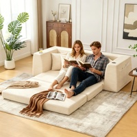 Sofá Cama Plegable Personalizable en Oferta de Fábrica, Espuma de Alta Densidad 32D, Sofá Moderno sin Marco de Dos Plazas para Espacios Pequeños con Portavasos