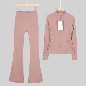 Completo da yoga da <span class=keywords><strong>donna</strong></span> LULU a 2 pezzi, tinta unita, giacca <span class=keywords><strong>jogger</strong></span> con <span class=keywords><strong>pantaloni</strong></span> a zampa, chiusura elastica in vita, outfit fitness autunnale - Product Image 5