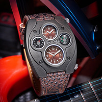 OULM 9155 Erkek Stili Benzersiz Marka Quartz Mekanizmalı Kol Saati Büyük Kadran Deri Kayışlı Pusulalı Lüks Erkek Saatleri Montres Reloj
