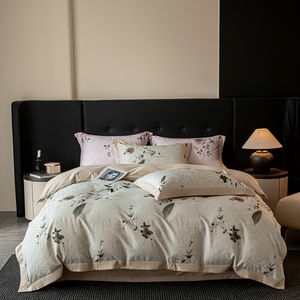 Housse de <span class=keywords><strong>couette</strong></span>, drap plat et taie d'oreiller en lyocell, imprimé numérique blanc, 200 fils, motif pastoral végétal, pour lit King/Queen, confortable pour l'été - Product Image 1