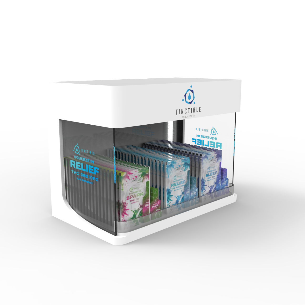 Clear Acrylic Advertising Food Display Stand One Tier Snack Storage Box Counter Top Square Case LED Light Customized Color