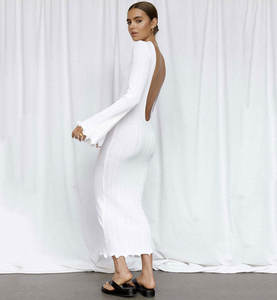 Abito lungo lavorato a <span class=keywords><strong>maglia</strong></span> Sexy per le donne maniche svasate senza schienale Ruffles Slim Maxi abiti Vestidos autunno Beach Vacation Robe - Product Image 4