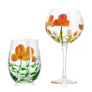 <span class=keywords><strong>Verres</strong></span> <span class=keywords><strong>à</strong></span> <span class=keywords><strong>gin</strong></span> en cristal soufflé <span class=keywords><strong>à</strong></span> la bouche, vente chaude, avec motif de fleurs multiples peintes <span class=keywords><strong>à</strong></span> la main personnalisable - Product Image 3