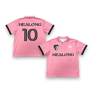 Groothandel Custom Vintage Voetbal Shirt Sublimatie Strip Roze Klassieke Voetbal Jersey