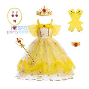 Robe de princesse brodée de fleurs dorées HP pour filles, idéale pour les fêtes, Noël, anniversaire, avec accessoires - Product Image 1