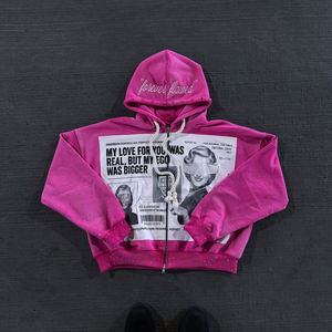 Conjunto de Sudadera con Capucha y Cremallera, Pantalones de Chándal Personalizados con Bordados, Aplicaciones y Parches, Chándal de Algodón Pesado con Pedrería, Conjunto de Dos Piezas - Product Image 2