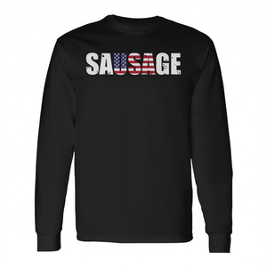 T-shirt a maniche lunghe con bandiera americana Sausage Usa, design patriottico - Product Image 2