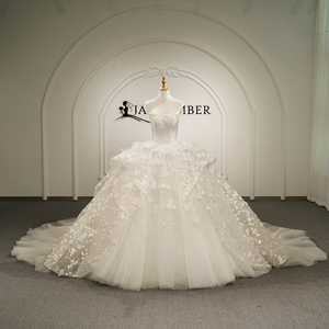 Gt26073 Modern Pearl Beaded Strapless Sweetheart Neckline Floor-Length Ball Gown <b>Wedding</b> Dress 3D Floral Lace Applique Chapel - Product Image 1