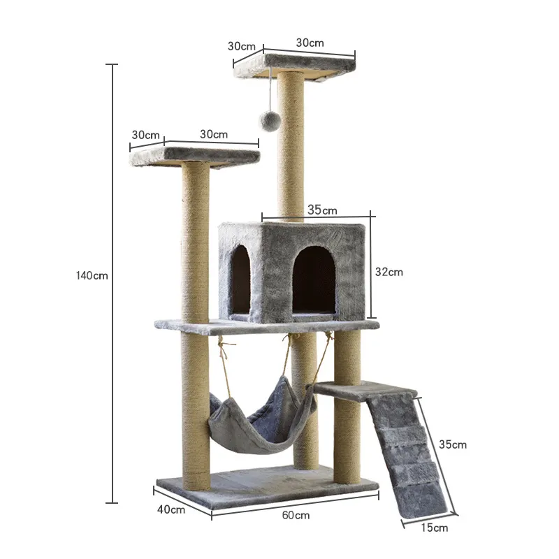 Todos os tipos de arranhador de teto de madeira sisal para casa, torre de árvore e gatos, arranhador para diferentes tipos de gatos