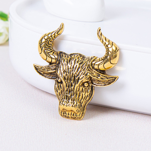 Broche de cabeza de toro chapado en oro para hombre y mujer, broche Vintage, Animal del zodiaco chino, buey, Unisex - Product Image 4