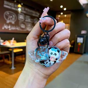 Lindo nuevo acrílico muñeca llave accesorios bolsa colgante coche llavero lleno de aceite televisores botella flotante bloqueo Panda líquido llavero - Product Image 6