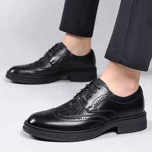 Black Genuine Leather Oxford <b>Dress</b> Shoes Pointed Toe Lace-Up Anti-Slippery <b>Rubber</b> Outsole All Seasons Office & Career - Product Image 5
