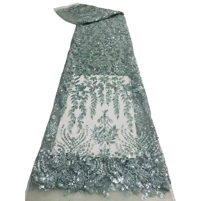Neuankömmling Afrikanische Perlen Pailletten Stickerei Spitze Stoff Wunderschöne Französisch Tüll Mesh Party Kleid Textilien