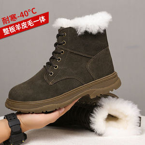 Botas de nieve verde militar para hombre con forro de piel de oveja, tacón medio, cálidas para invierno, para uso exterior, con cordones delanteros, color liso - Product Image 2