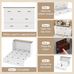 Modern Soft <b>Bed</b> <b>Queen</b> <b>Size</b> Murphy <b>Bed</b> Cabinet with Charging Station and Storage Drawer - Product Image 4