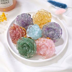 Natural Crystal Chip Dried Flower Rose <b>Ornament</b> - Handmade Resin Craft with Gold Stem, Romantic Wedding Decor & Valentine's Day - Product Image 3
