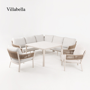 Set Divano <span class=keywords><strong>da</strong></span> <span class=keywords><strong>Giardino</strong></span> Moderno in Alluminio e Corda, Arredo per Esterni di Lusso, Idrorepellente, <span class=keywords><strong>Salotto</strong></span> Angolare Sezionale per Resort e Patio - Product Image 2
