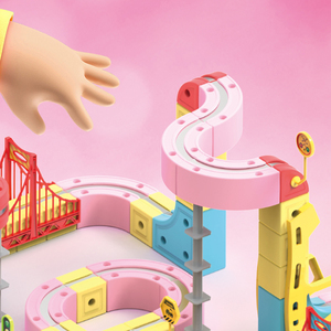 180 Pièces Jouets de Piste Magnétique Maglev, <span class=keywords><strong>Voiture</strong></span> Électronique pour Enfants, Construction DIY de Circuit Magnétique avec <span class=keywords><strong>Voiture</strong></span> Rose et Lumière - Product Image 5
