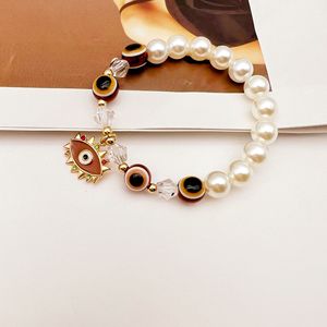 Turkish Blue Eye Elastic Imitation Pearl <b>Bracelet</b> Alloy Gold Plated Unisex Everyday Wear Charm <b>Bracelet</b> - Product Image 4