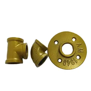Étagère Steampunk vintage coude doré/té bride de plancher tuyau industriel 1/2 pouces bride en fer raccords de tuyauterie décoratifs