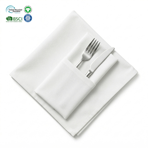 Servilletas de Cena Blancas Premium para Hotel, 18x18 Pulgadas, con Borde Cosido, Teñido Liso, de Polialgodón, con Etiqueta de Cuidado Personalizada para Bodas, Venta al Por Mayor - Product Image 1