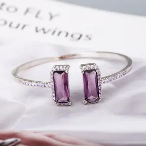 Vòng Tay Lớn Đính Đá Zircon Hình Vuông Lấp Lánh Nhiều Màu Sang Trọng Có Thể Điều Chỉnh Trang Sức Dự Tiệc Cho Nữ Và Nữ