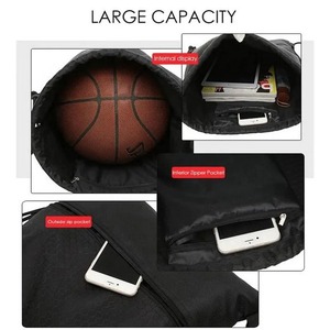 Hot Sale Custom Logo Waterproof Gym Black Blank Polyester Drawstring Bag Sport Knapsack Drawstring <b>Backpack</b> with Zipper Pocket - Product Image 6