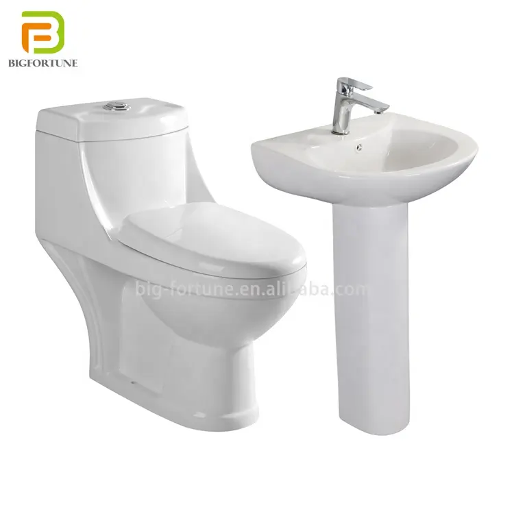 Economic cheap sanitary ware suite bathroom wc pedestal basin one piece toilet bowl ceramic toilet set
