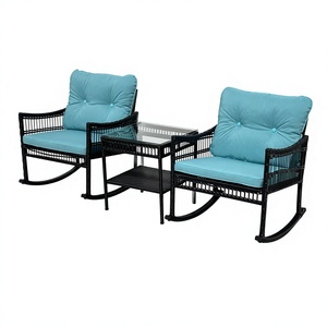 Juego de 3 Sillas Mecedoras de Ratán Modernas y Cómodas de Alta Calidad con Cojín de Poliéster para Muebles de Jardín, Patio y Terraza - Product Image 1