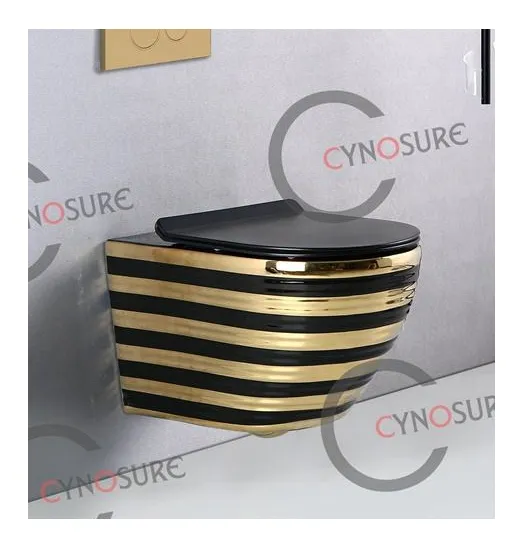 Inodoro colgante de pared de cerámica chapado en oro y negro, inodoro con impresión personalizada, Commode sanitaria, montado en la pared