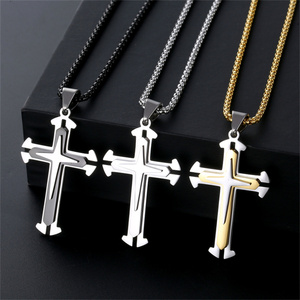 Kalung liontin salib Bijoux En Acier Inoxydable perhiasan kustom baja tahan karat pria untuk pria - Product Image 1