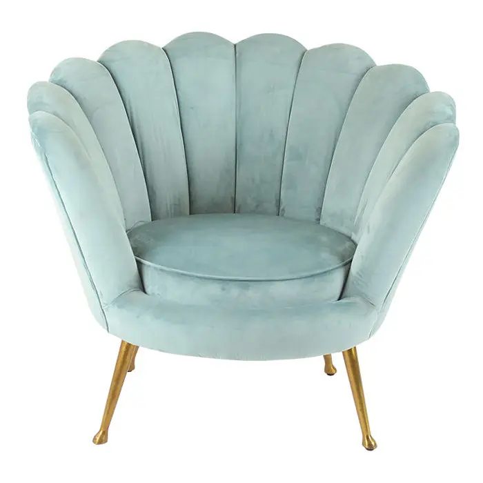 New Upholstered Nordic Tufted Shell Fabric Velvet Light Blue Armchair Accent Chair Modern Accent Chairs Furniture For Home