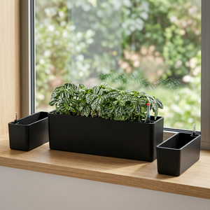 Modern Rectangular <b>Plastic</b> <b>Planters</b> Black Outdoor Flower Boxes for Home Green Plants with Drainage Holes - Product Image 4