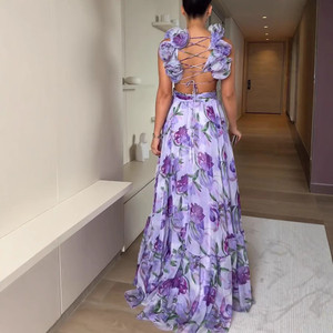 <span class=keywords><strong>Robe</strong></span> longue bohème à imprimé floral pour femme, décontractée, d'été, de plage, avec taille naturelle, impression numérique - Product Image 2