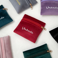Pochette à bijoux en velours avec fermeture éclair personnalisée, petit sac de rangement à fermeture éclair, pochette en velours multicolores avec fermeture éclair en métal pour bague, boucles d'oreilles, collier