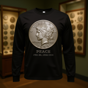 T-shirt à manches longues pour collectionneurs de pièces de monnaie Peace Dollar, Dollar argenté américain - Product Image 3