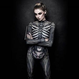 Disfraz de Halloween de Esqueleto Aterrador para Mujer Adulta, Traje de Seda con Pantalones Cortos, Disfraces de TV y Películas - Product Image 1