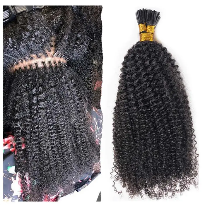Microlinks Afro Kinky Curly I Tip Extensions de cheveux pour les femmes noires Extensions de cheveux humains bruts pré-collés 100 brins/paquet
