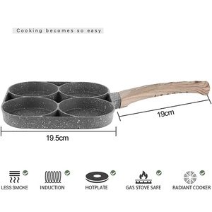 4 lỗ Frying Pan không dính bữa ăn sáng Burger trứng <span class=keywords><strong>Pancake</strong></span> Maker gỗ xử lý y tế đá bốn lỗ Omelet Pan - Product Image 2
